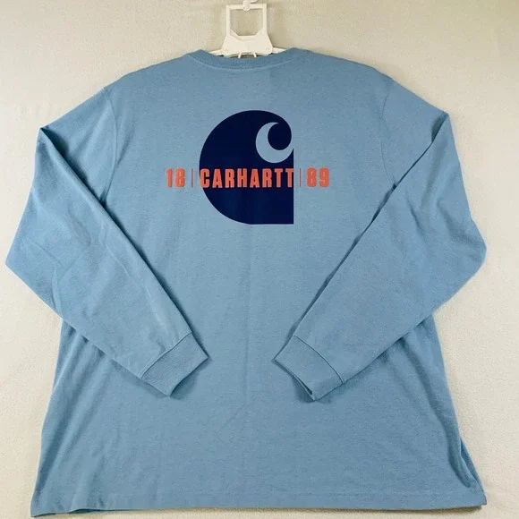 NWT Carhartt C Graphic T-Shirt Mens Relaxed Fit Heavyweight Long Sleeve 2XL Blue - Picture 2 of 11